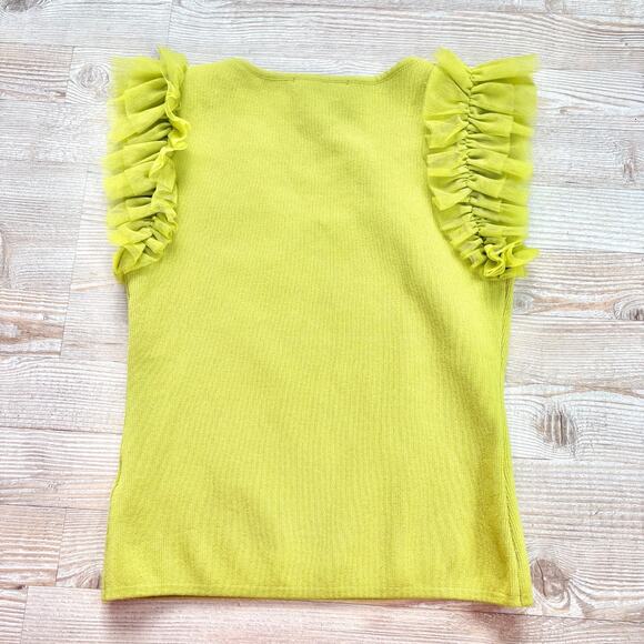 Bailey 44 Ruffle‎ Shoulder Sleeveless Knit Top | Chartreuse Green Size Small - Picture 3 of 5